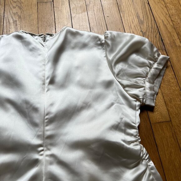 Asos Size 10 Ivory Satin Pleated Ruched Detail Short Puff Sleeve Blouse Top NWT - Picture 15 of 15